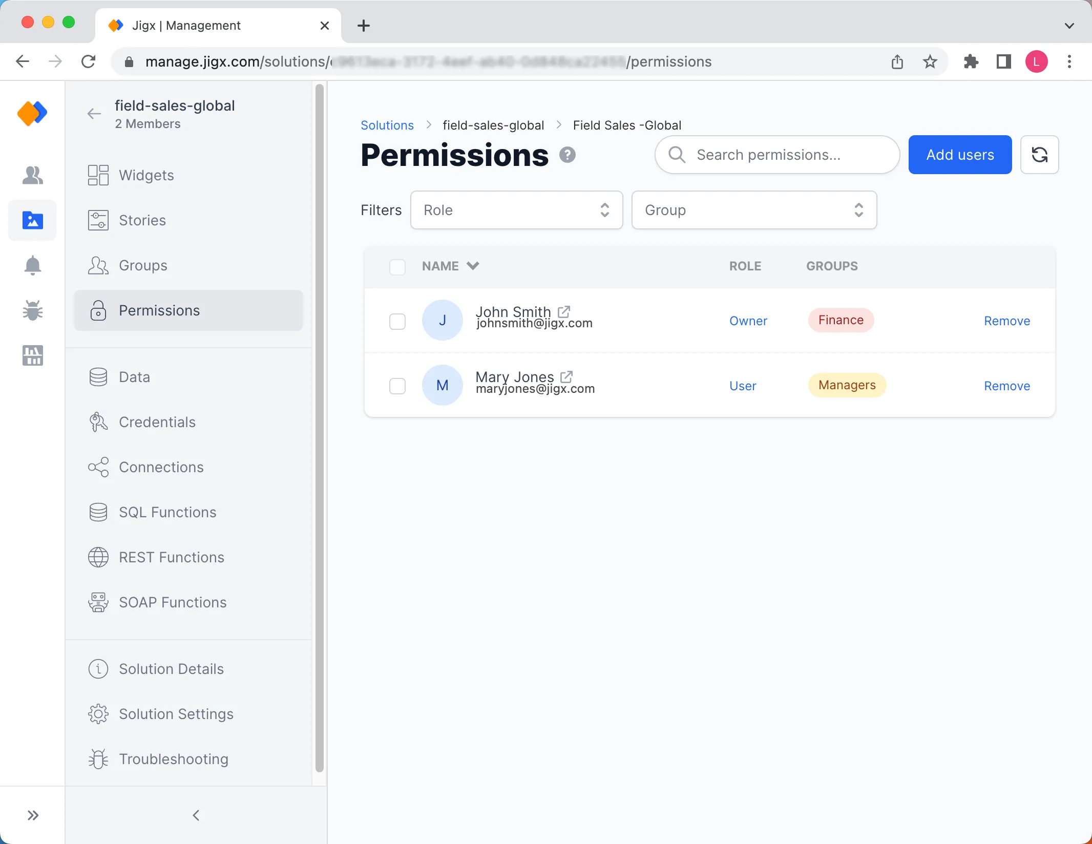 Managing user permissions in a solution Managing user permissions in a solution