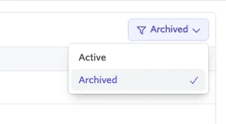 Shows the active/archived filter with Archived selected to view only archived pools.