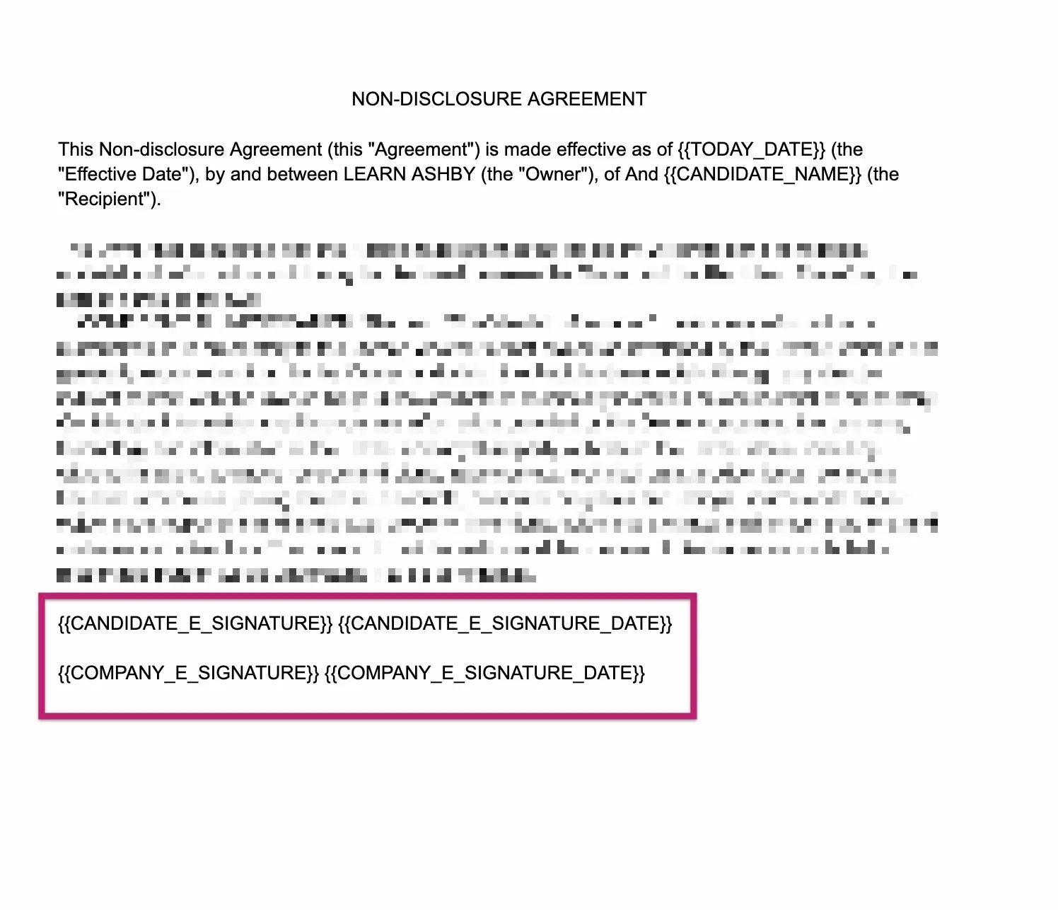 Pasting e-signature tokens into your document.