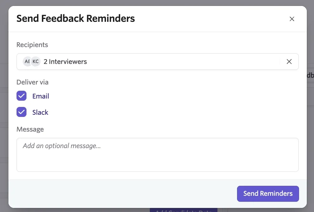 The screenshot shows the Send Feedback Reminders window.