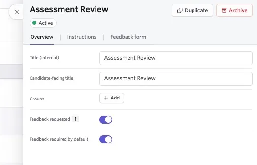 The screenshot shows an interview open on the Overview tab.