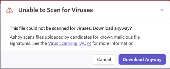 If the scan could not be completed, you will see an “Unable to Scan” message.