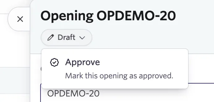 Shows the Approve option under the status dropdown.