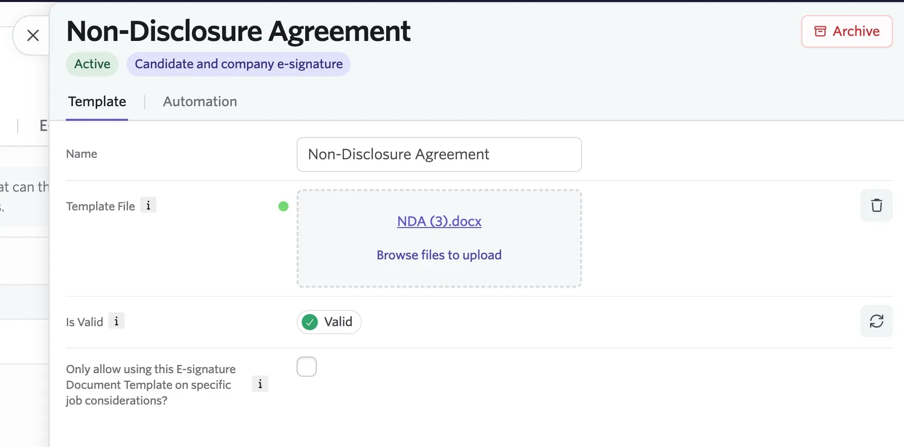 A validated e-signature document.