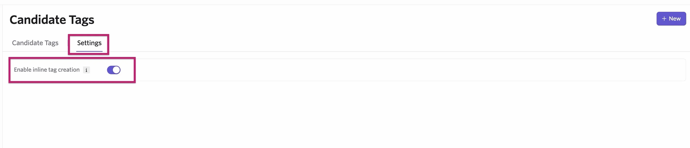 The Settings section to enable inline tag creation.