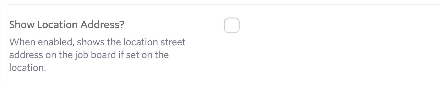The Show Location Address checkbox that can be enabled on the Theme (Job Board) page.