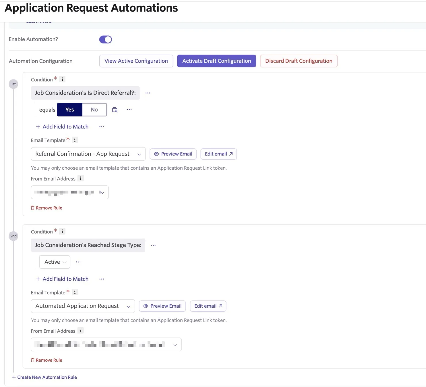 An example of an application request automation for direct referrals. 