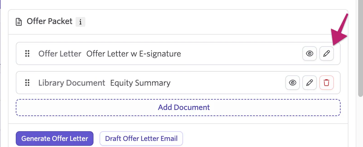 Points out the pencil icon to the right of the document Points out the pencil icon to the right of the document