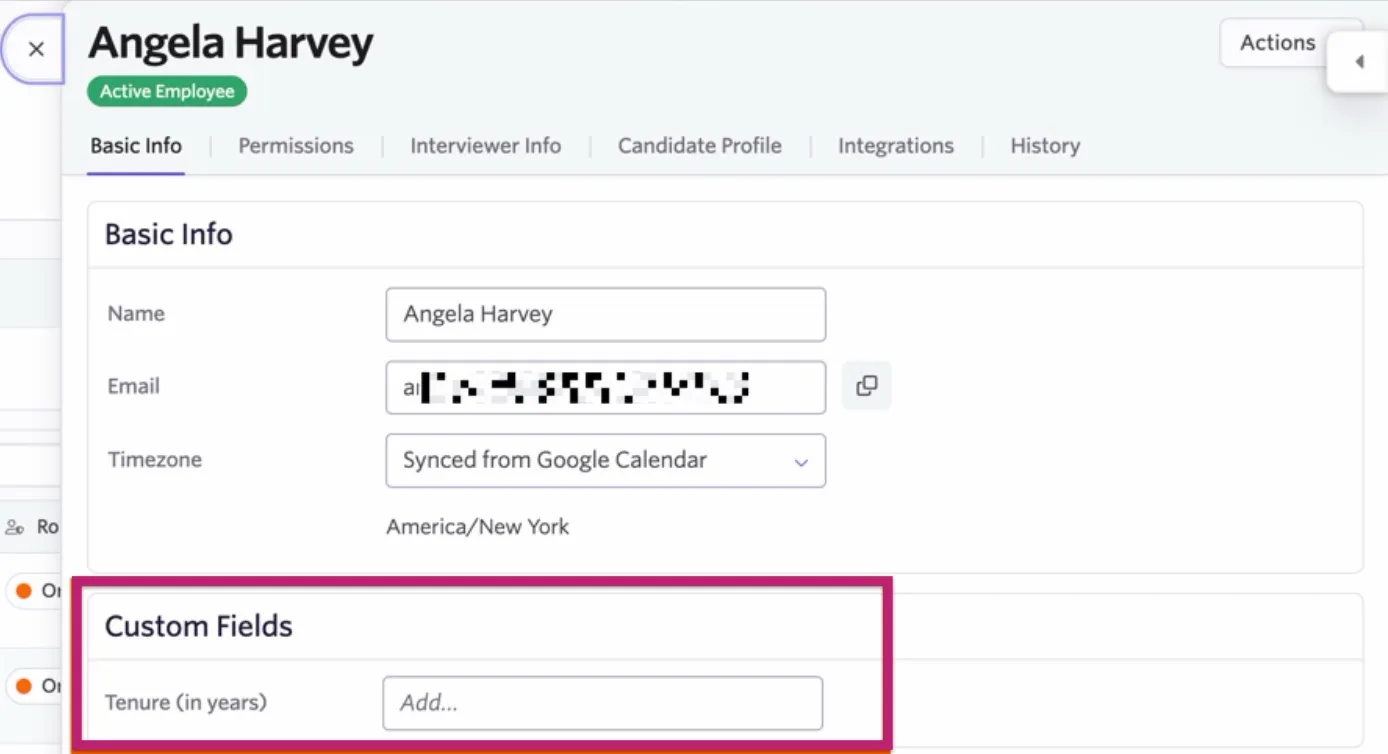 Viewing a custom field on the employee's profile. Viewing a custom field on the employee's profile.