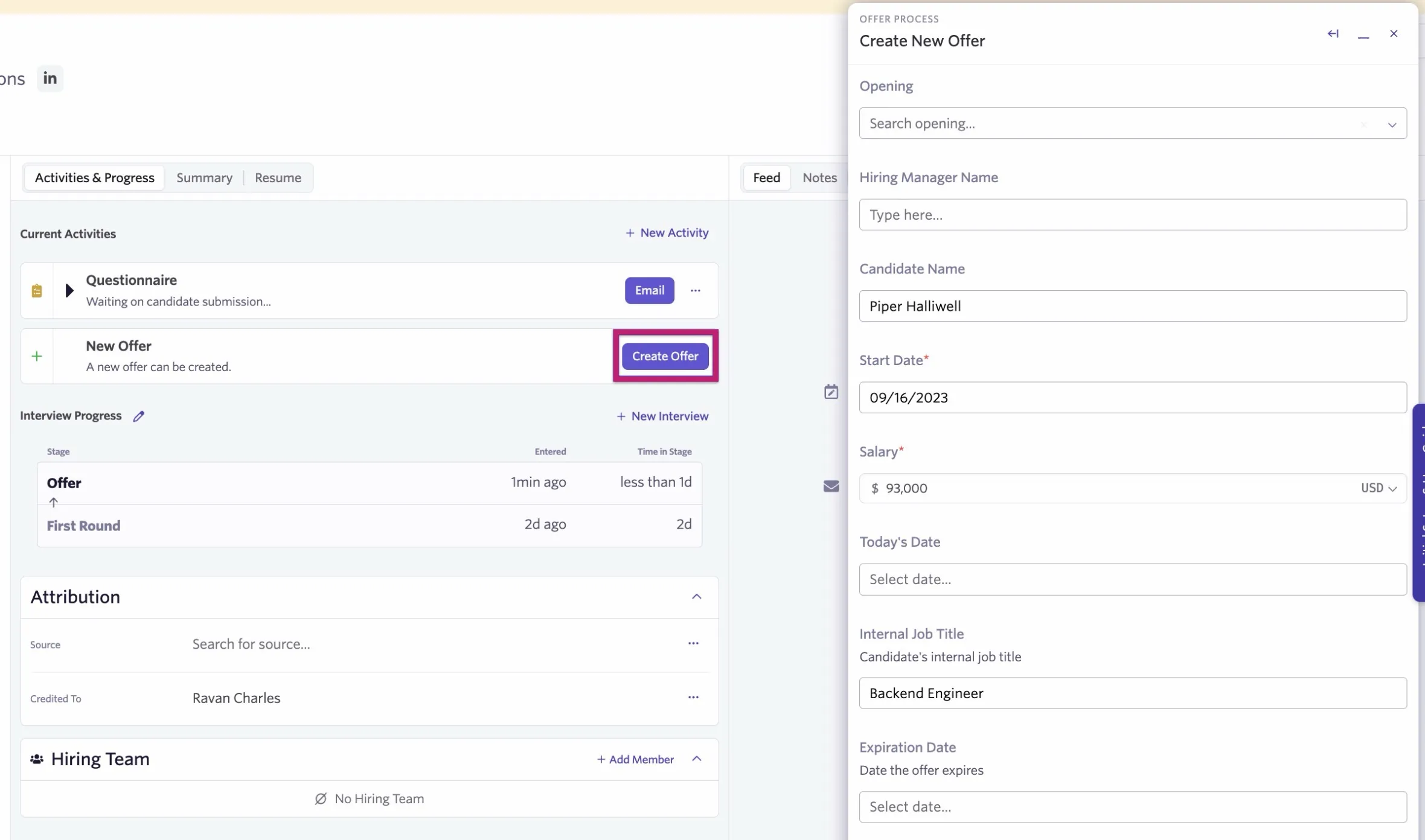 Viewing a custom offer field when completing offer details. Viewing a custom offer field when completing offer details.