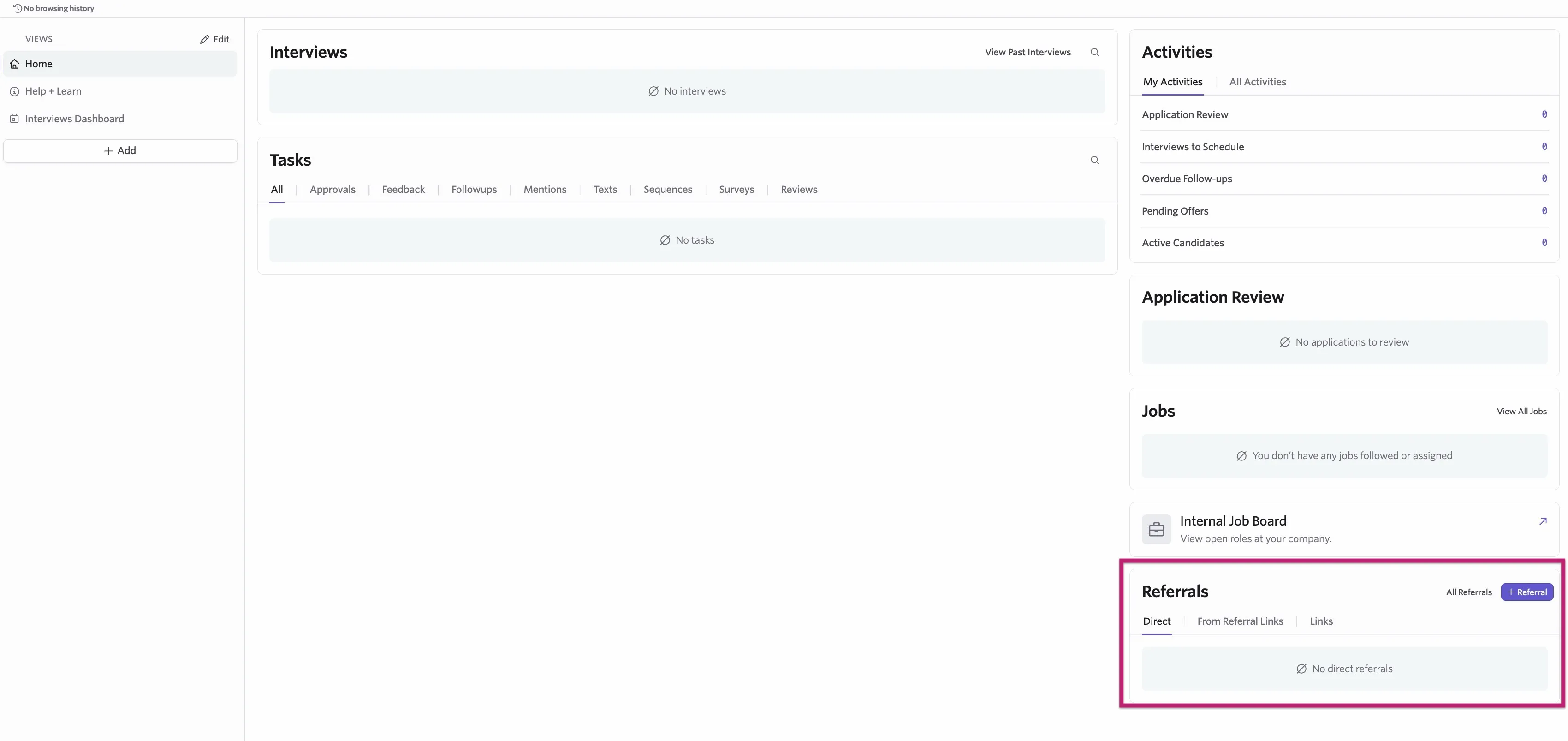 The Referrals section of the Home page.