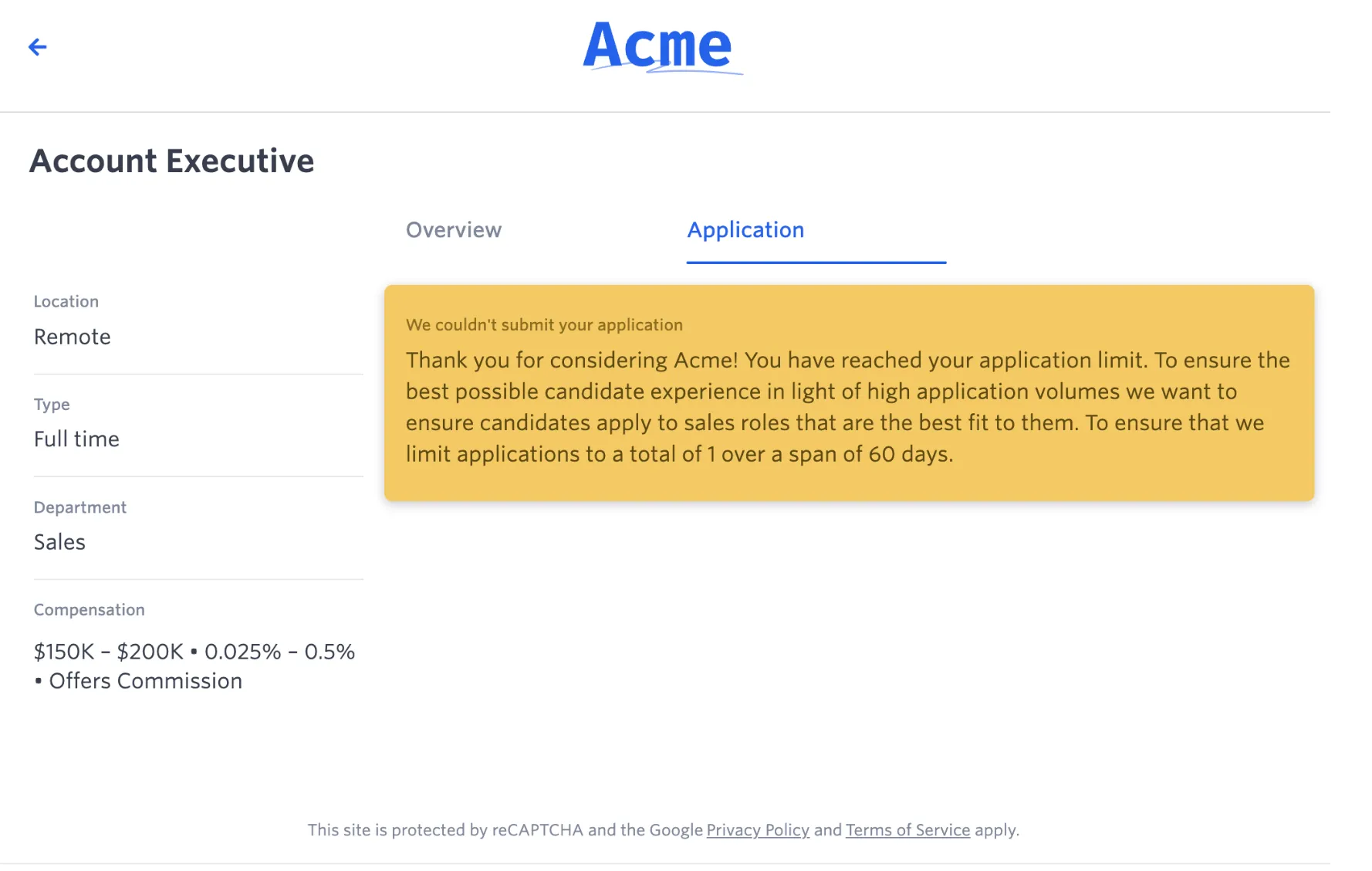 Shows the candidate view of the blocked application message