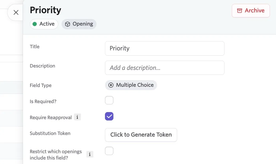 Editing an opening custom field. Editing an opening custom field.