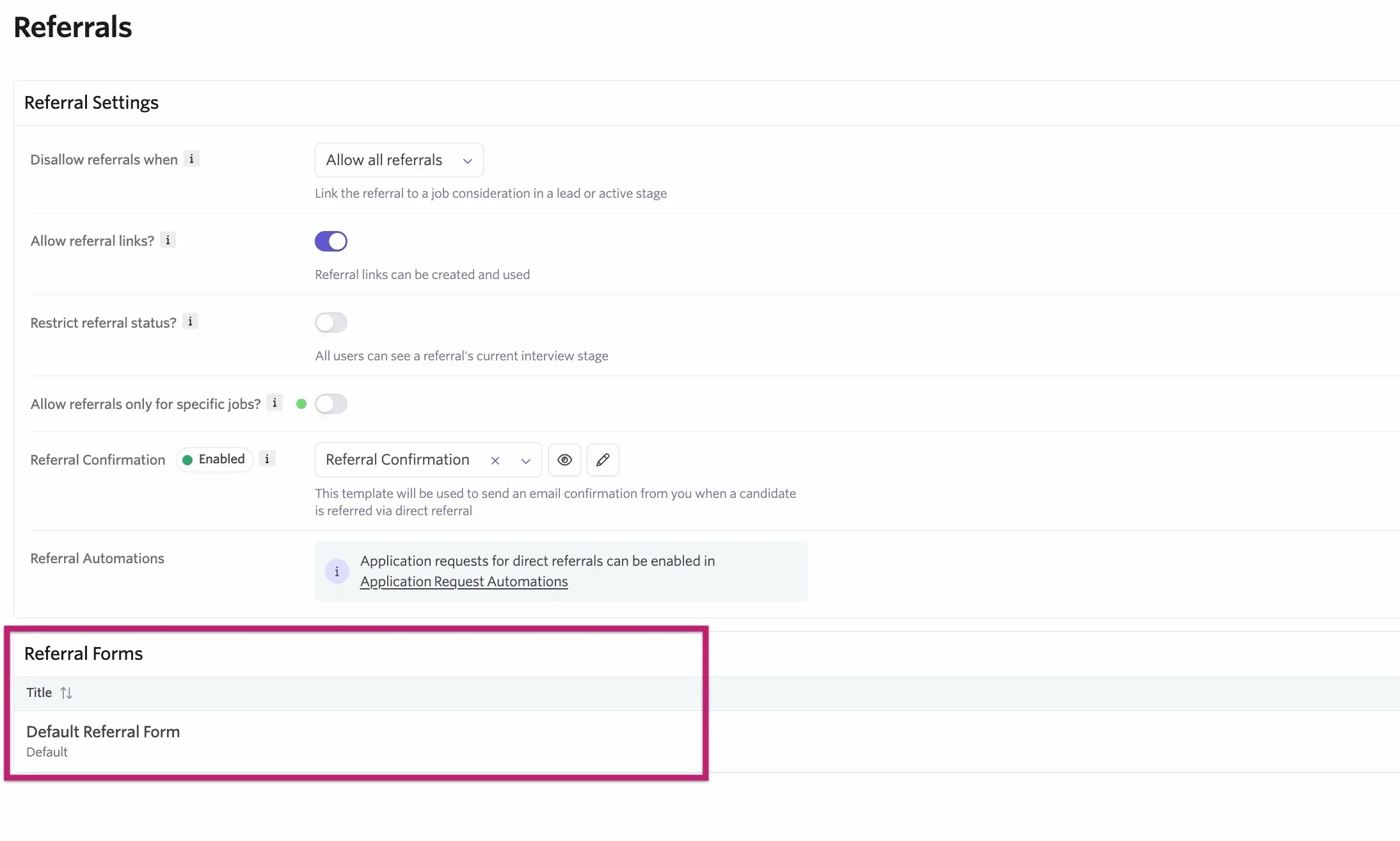 Click on the Default Referral Form within your referral settings to edit it.