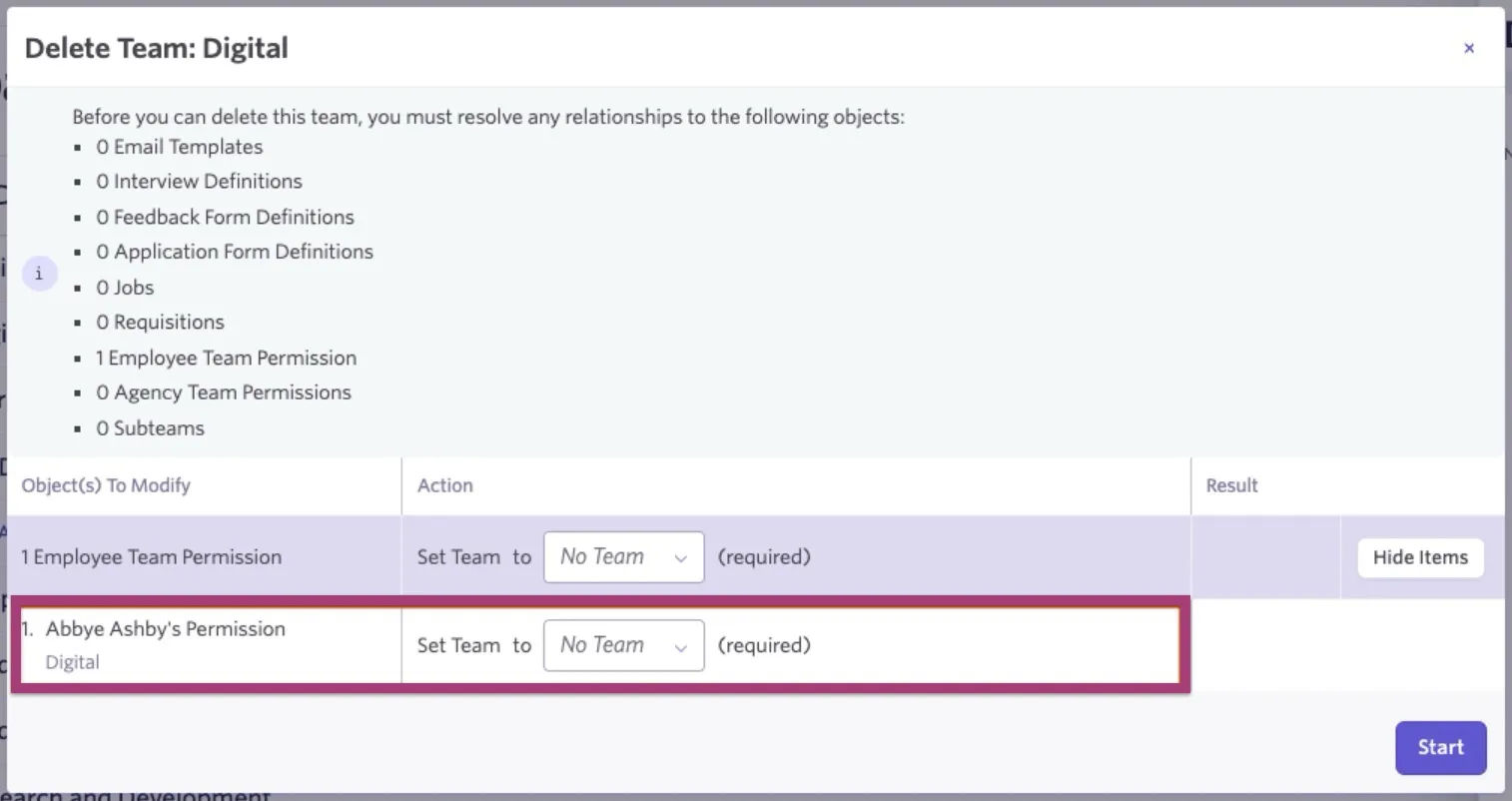 Modifying permissions when deleting a team. Modifying permissions when deleting a team.