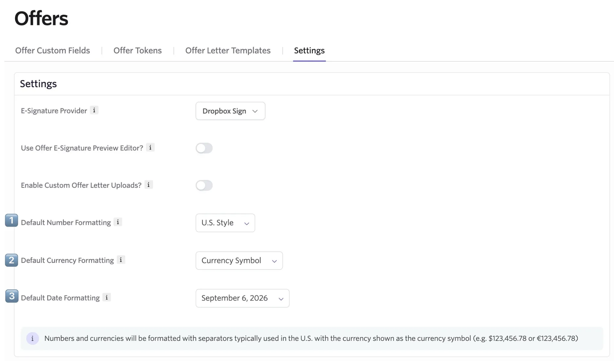 Setting the default formatting options.