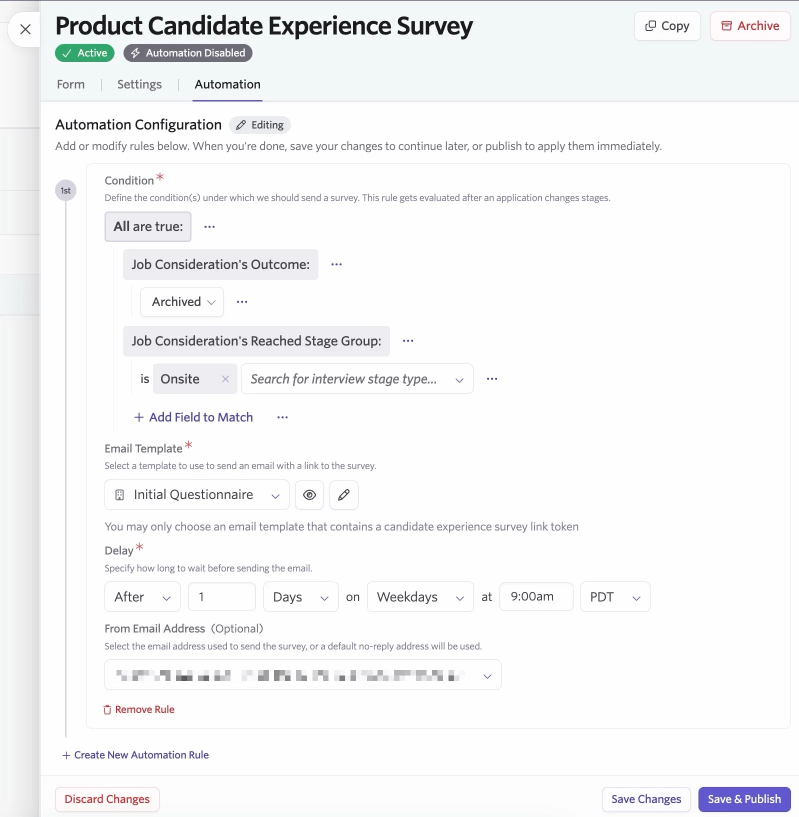 An example of a survey automation with the AND operator.