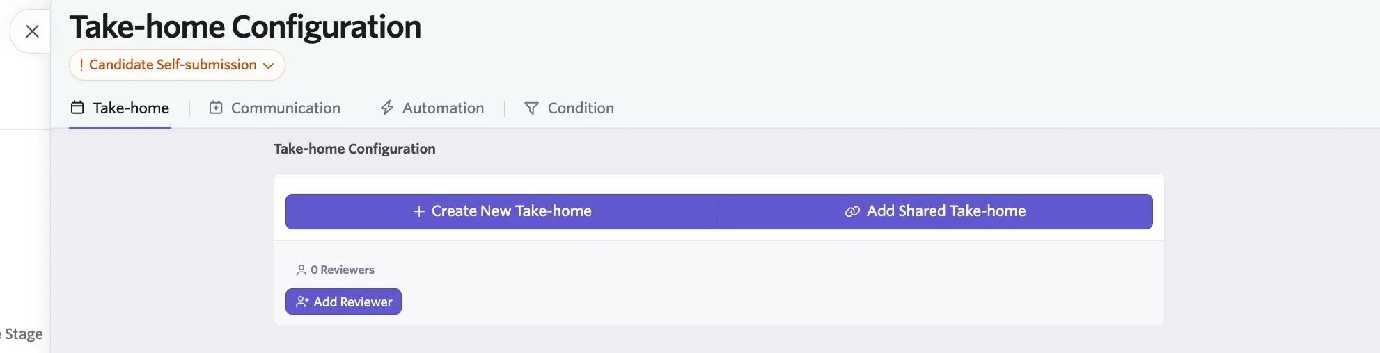 Interview Plan stage showing a configured take-home activity.