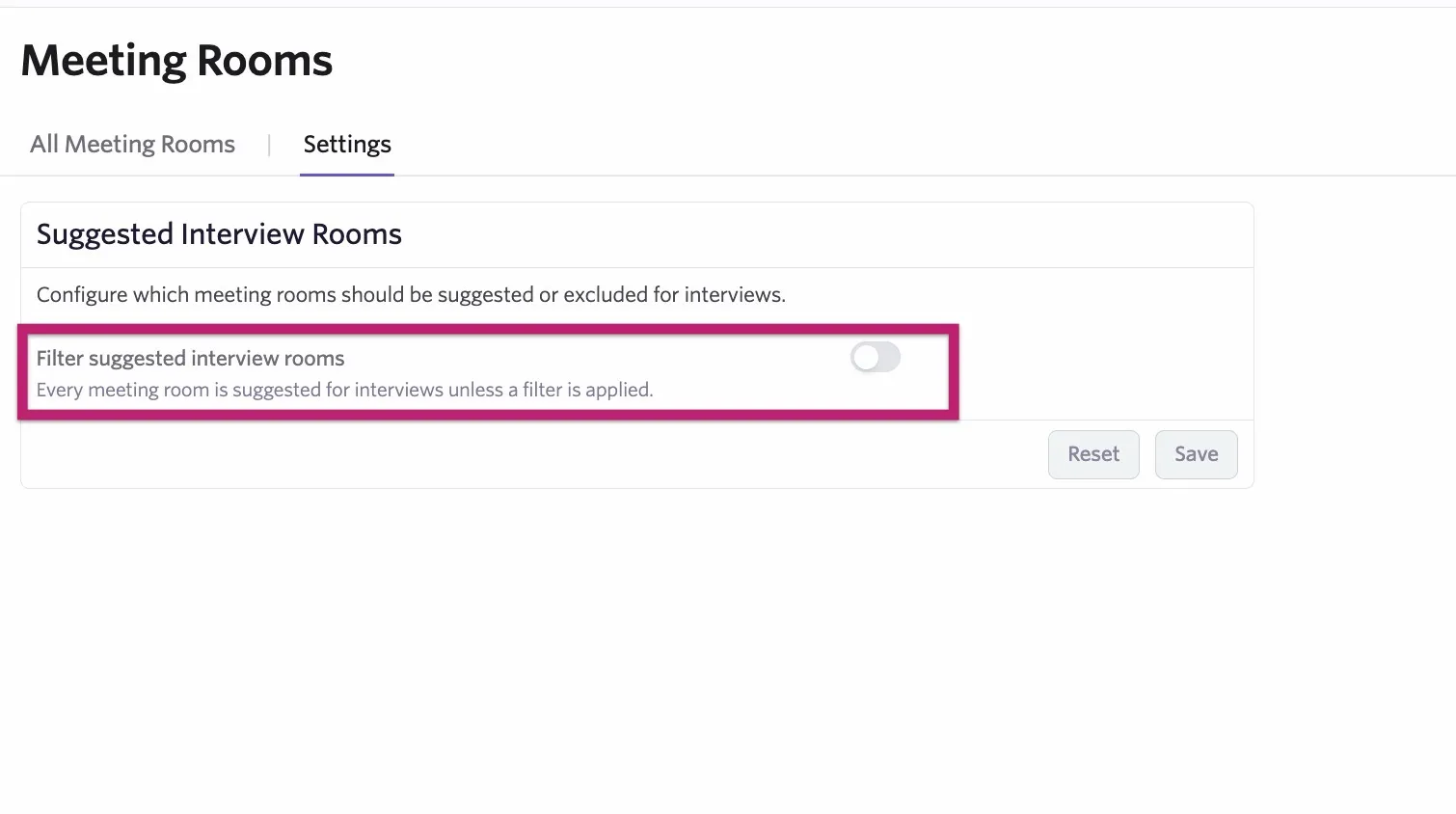 Enable filter suggested interview rooms before setting your criteria for suggested meeting rooms.