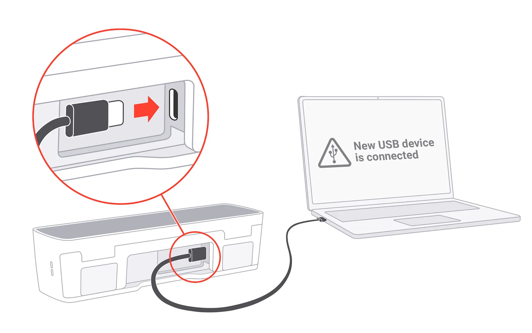 The USB port is on the bottom of the device The USB port is on the bottom of the device