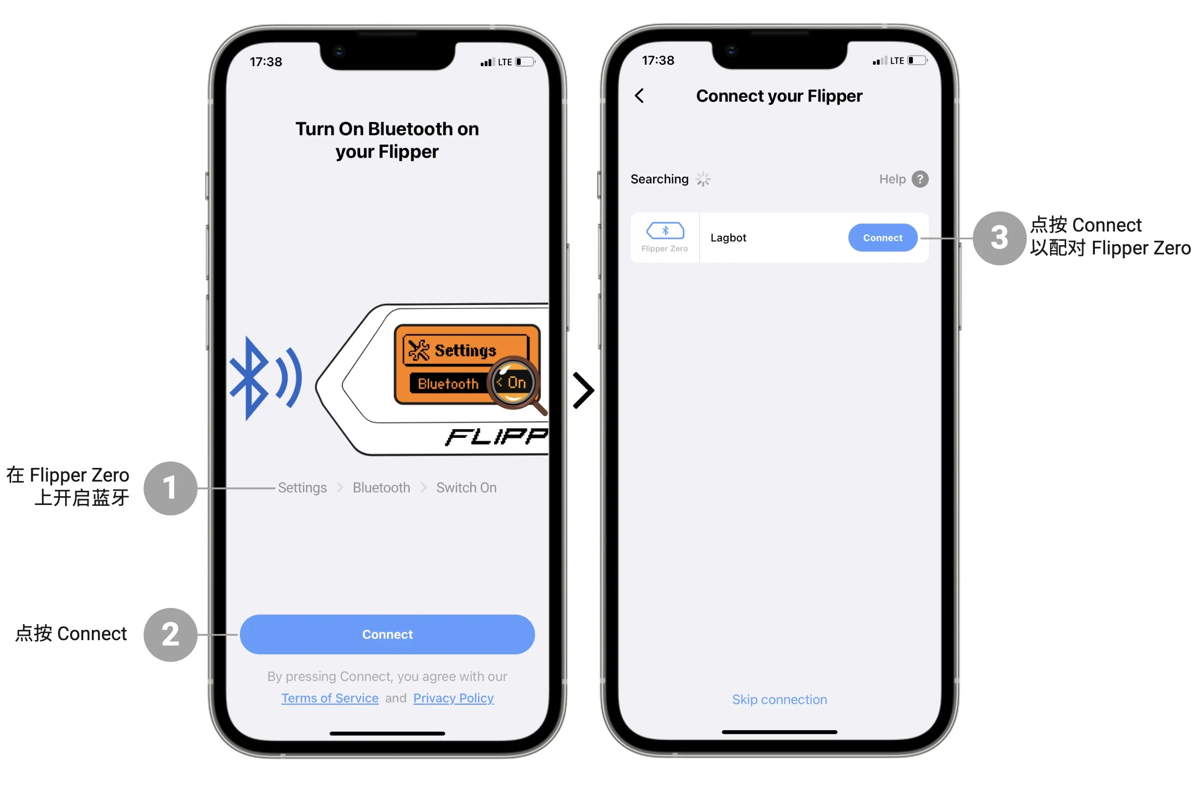 你可以通过 Bluetooth LE 把 Flipper Zero 连接到手机