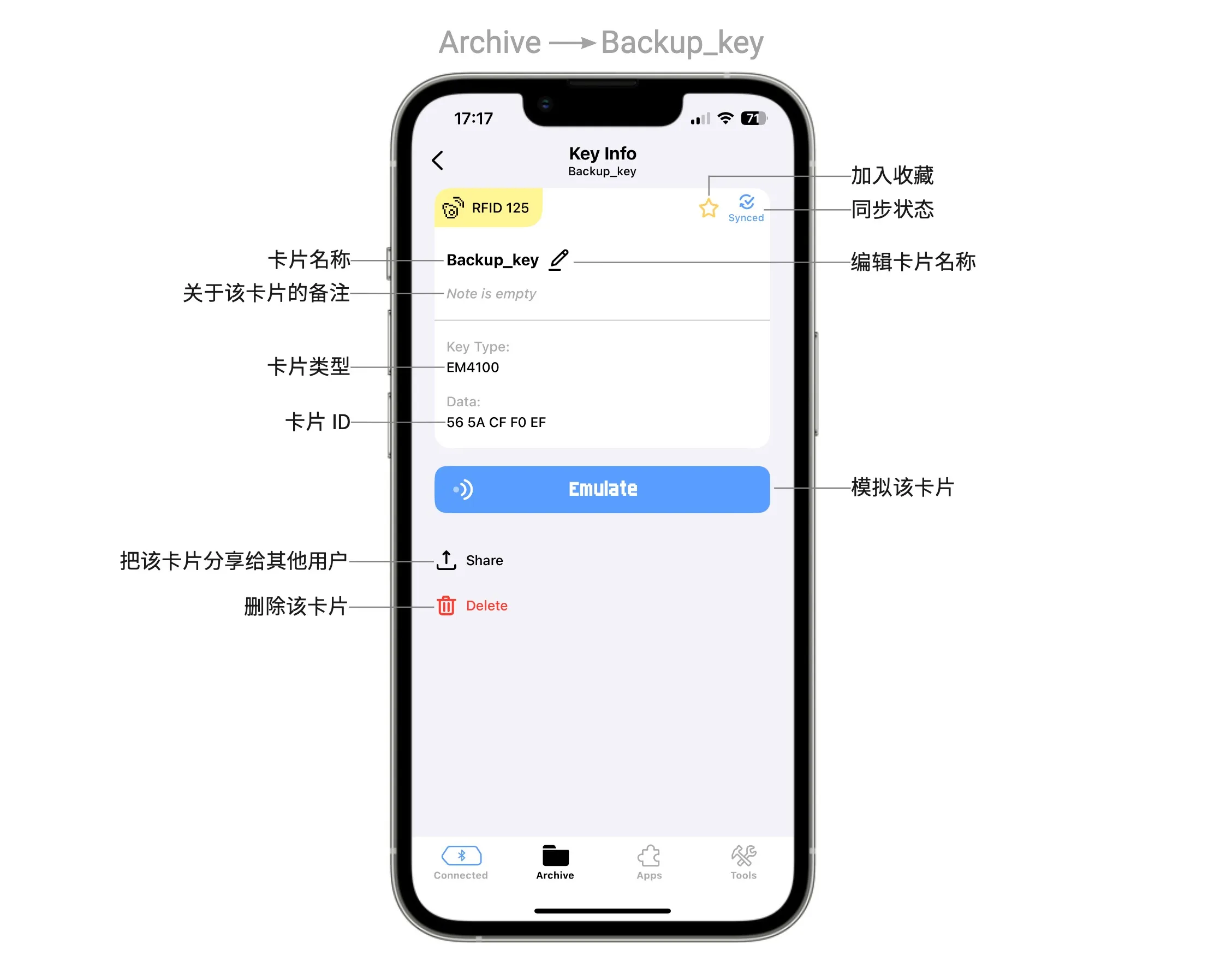 已保存的 125 kHz 卡片