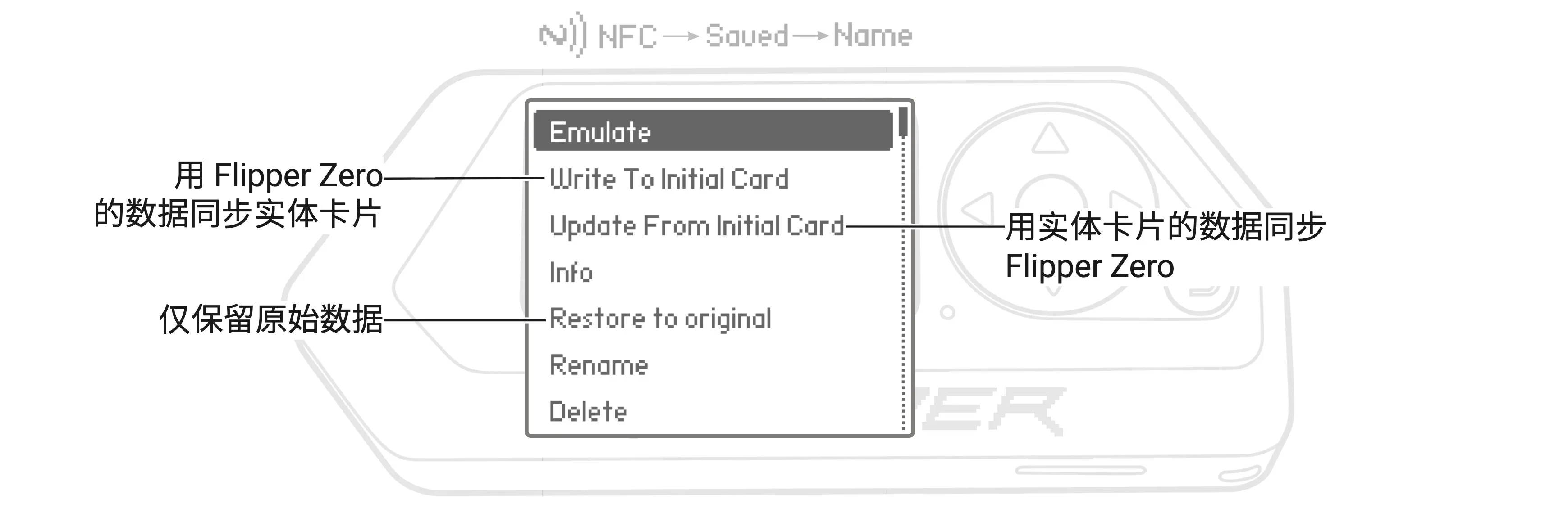 你可以在 Flipper Zero 与实体卡片之间同步数据状态