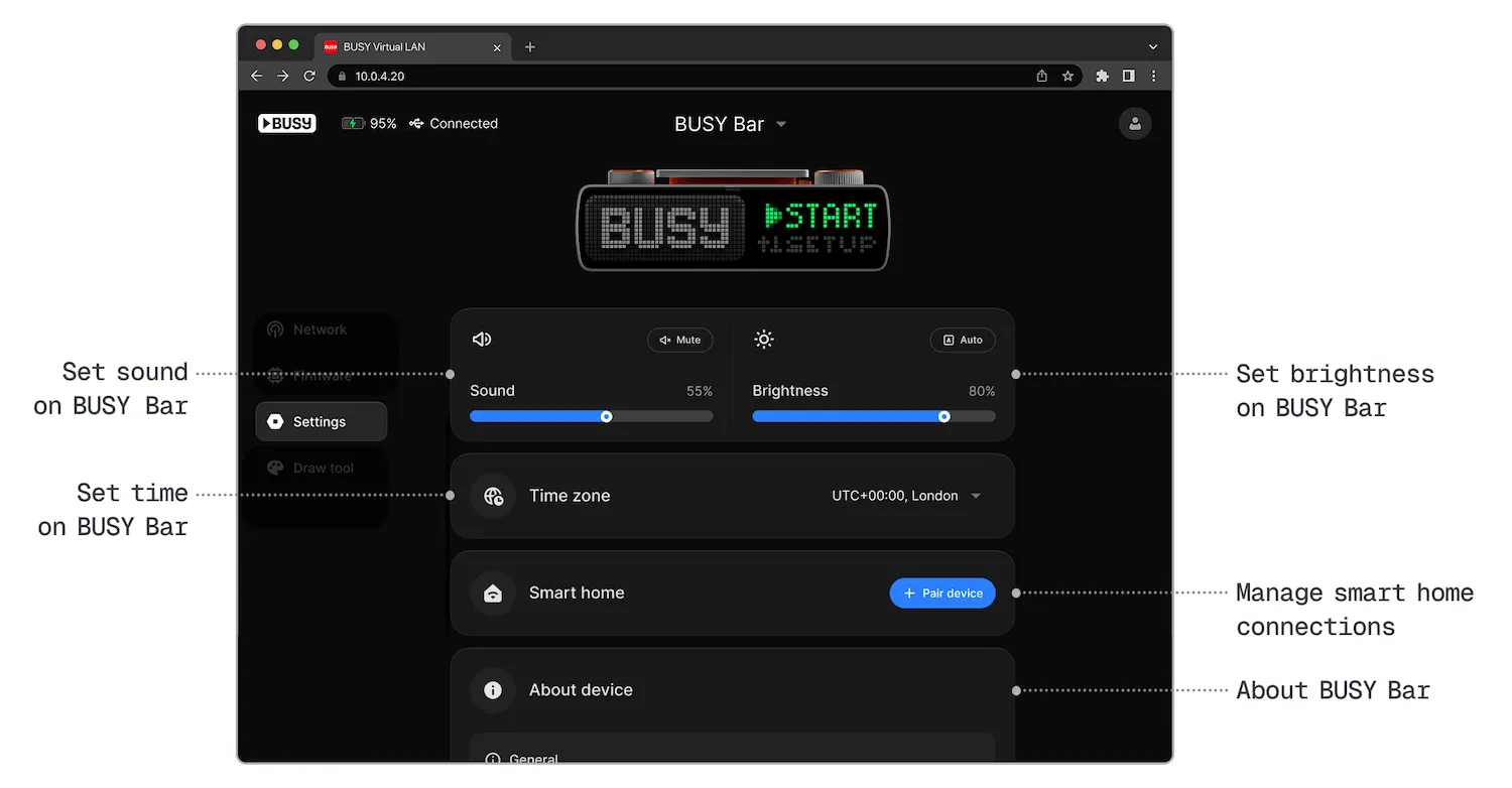 Web interface - Settings tab overview Web interface - Settings tab overview