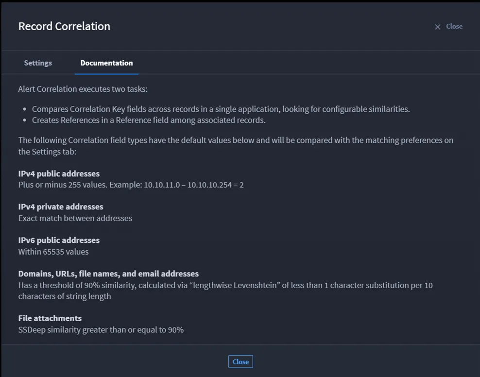 Documentation tab