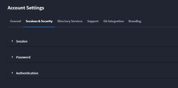 Account Settings screen in Swimlane Turbine showing Sessions & Security tab