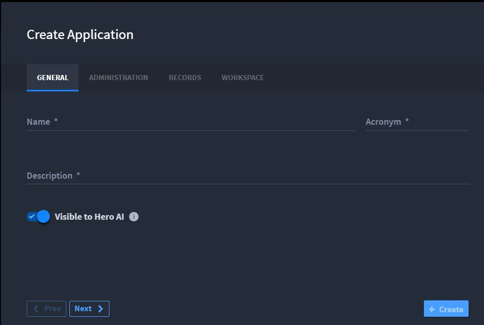 Create application screen