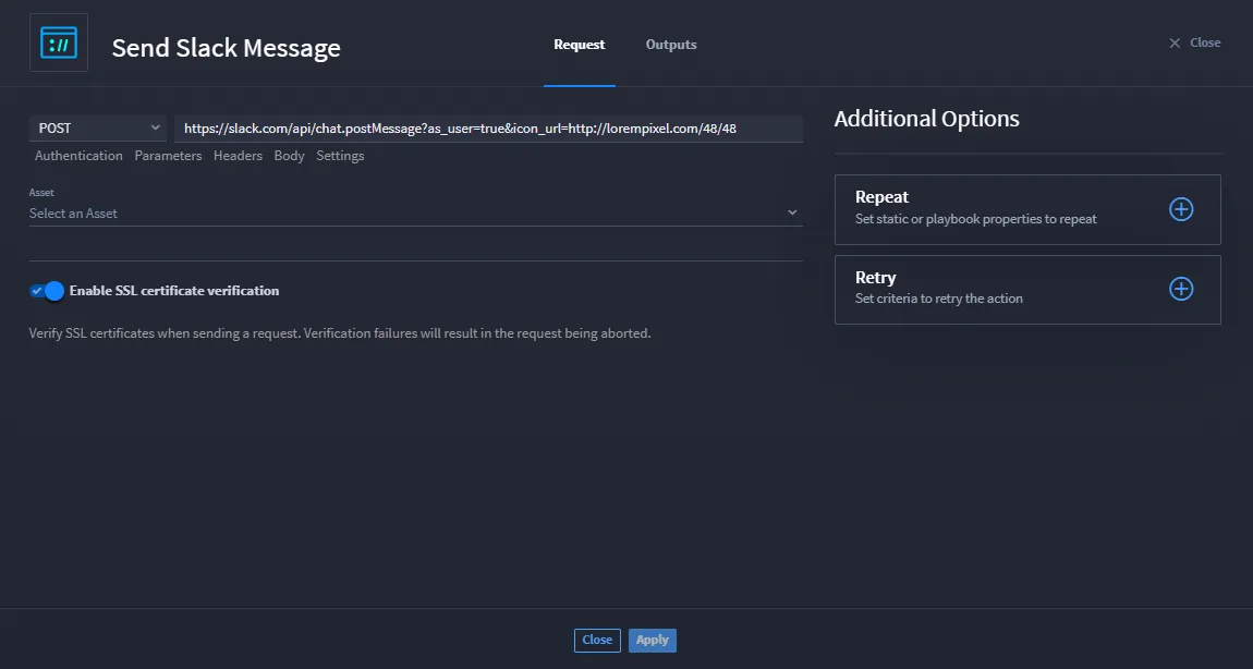 Slack message example