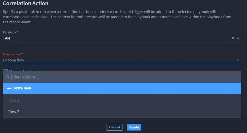 Canvas playbook flow selection