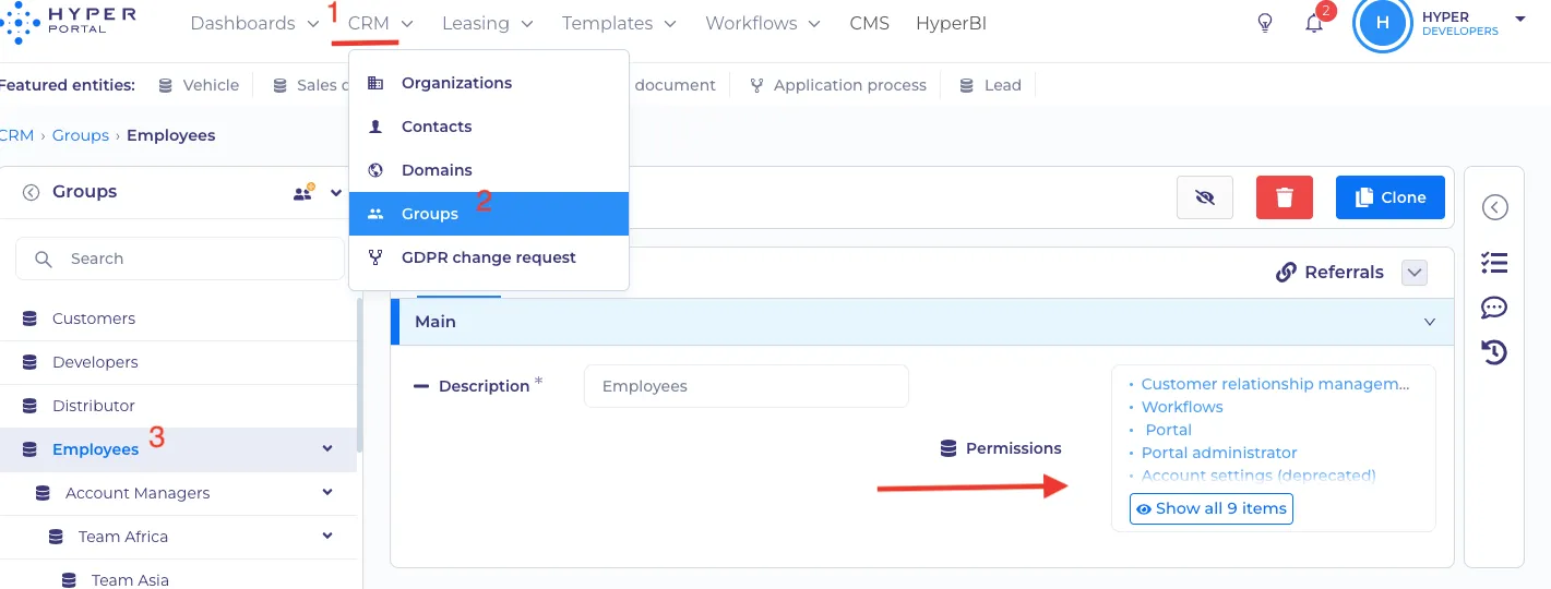 Groups' permissions