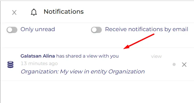 Sharing view notification with a recipient