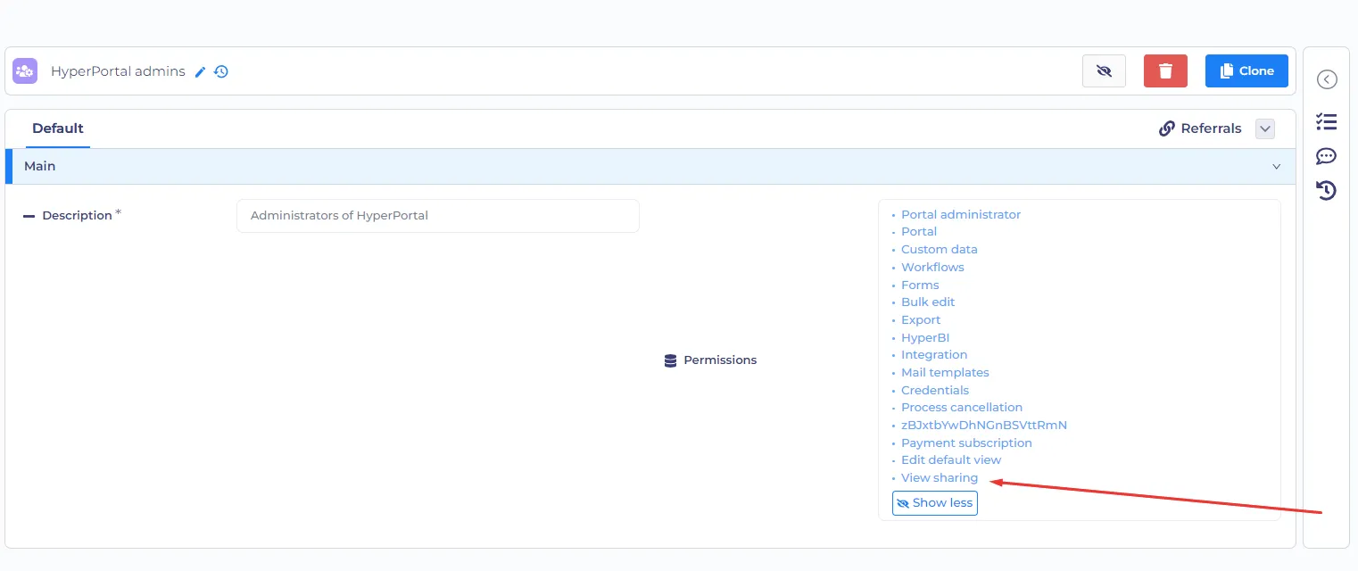 The list of  groups' permissions