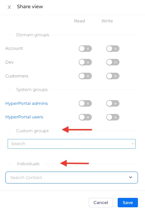 Selection of share view recipient