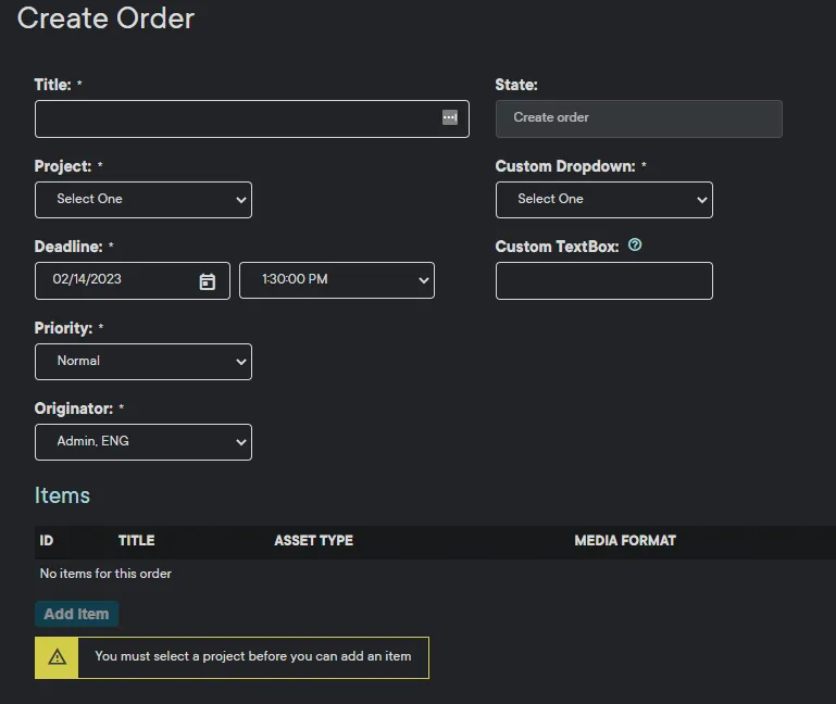 Create Order Create Order