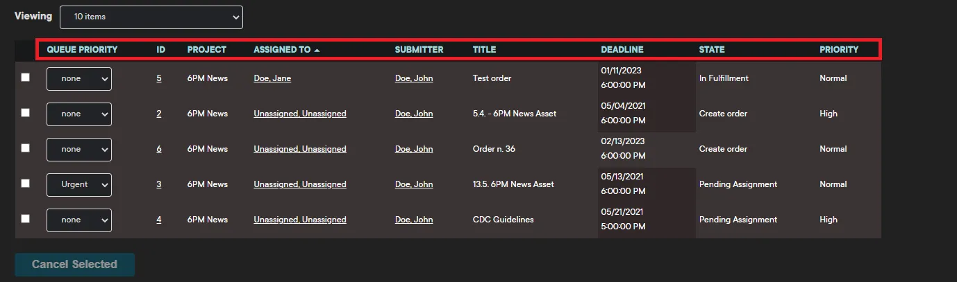 Order List - Visible columns Order List - Visible columns