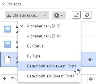 create a project from the projects gadget menu