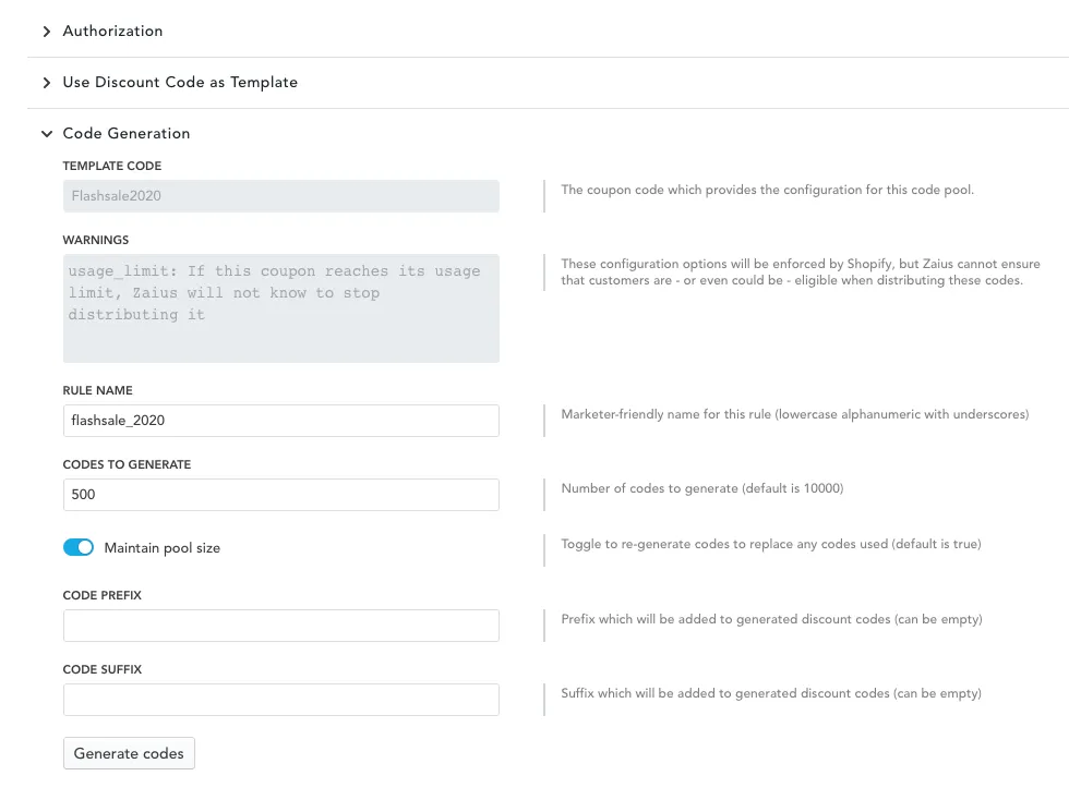 Code Generation configuration