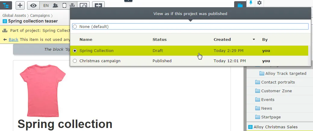 Previewing Commerce campaign Previewing Commerce campaign