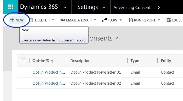 Image: New advertising consent Image: New advertising consent