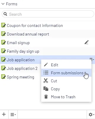 Form submissions menu item Form submissions menu item