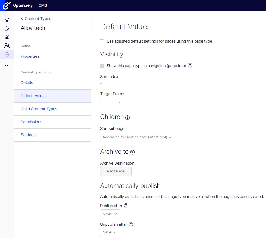 Set values on the Default Values tab. Set values on the Default Values tab.