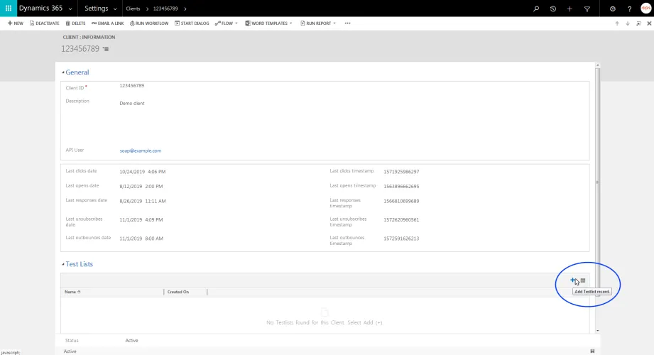 Image: Add Testlist record Image: Add Testlist record
