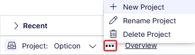Screenshot of the project bar context menu showing create, rename, and delete options Screenshot of the project bar context menu showing create, rename, and delete options
