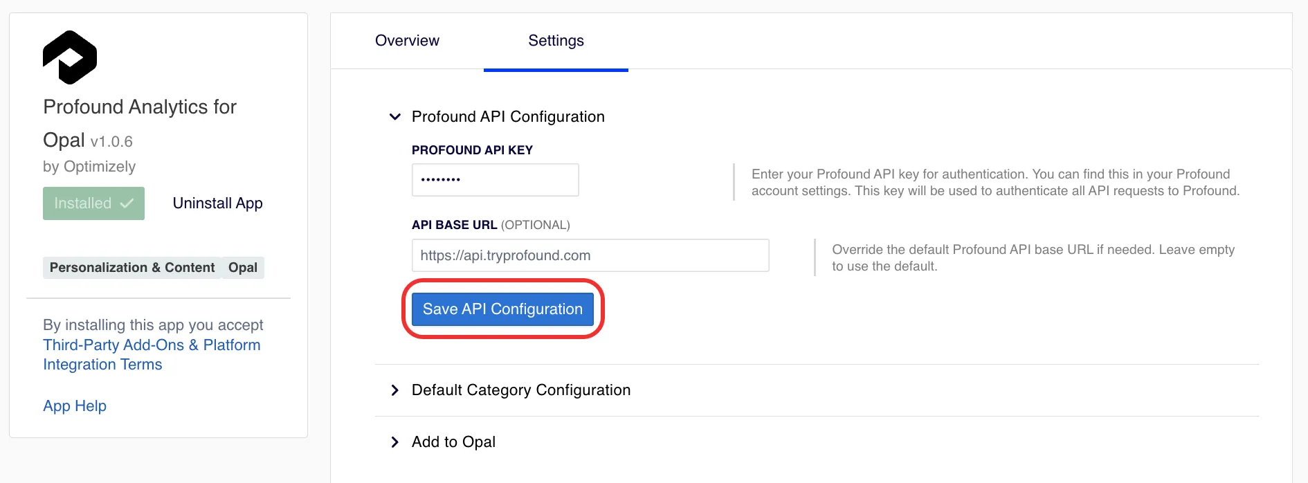 Save API Configuration