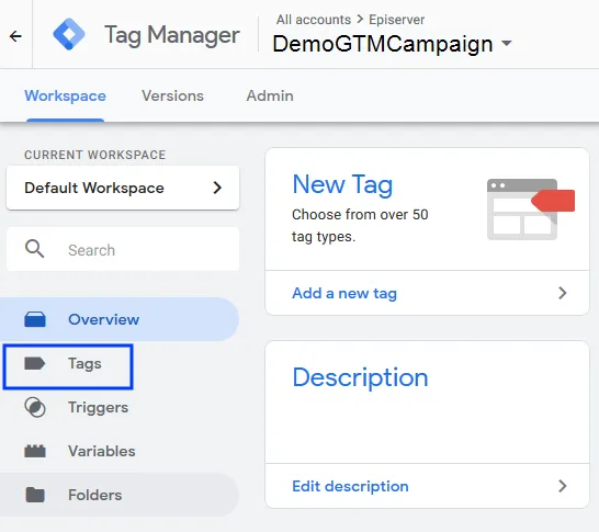 Image: Tags menu item