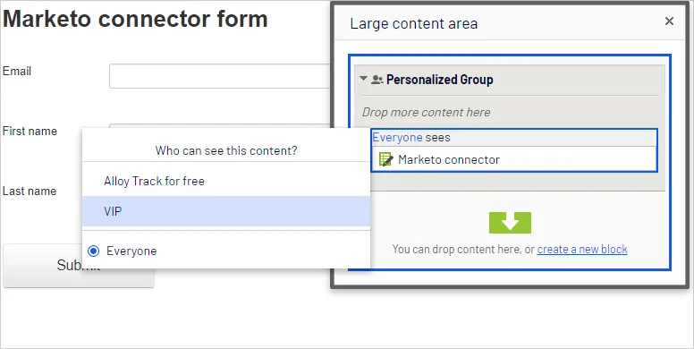 Marketo connector form, personalized group